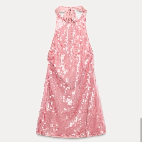 Zara Pink Sequin Halter Dress - Picture 2 of 3